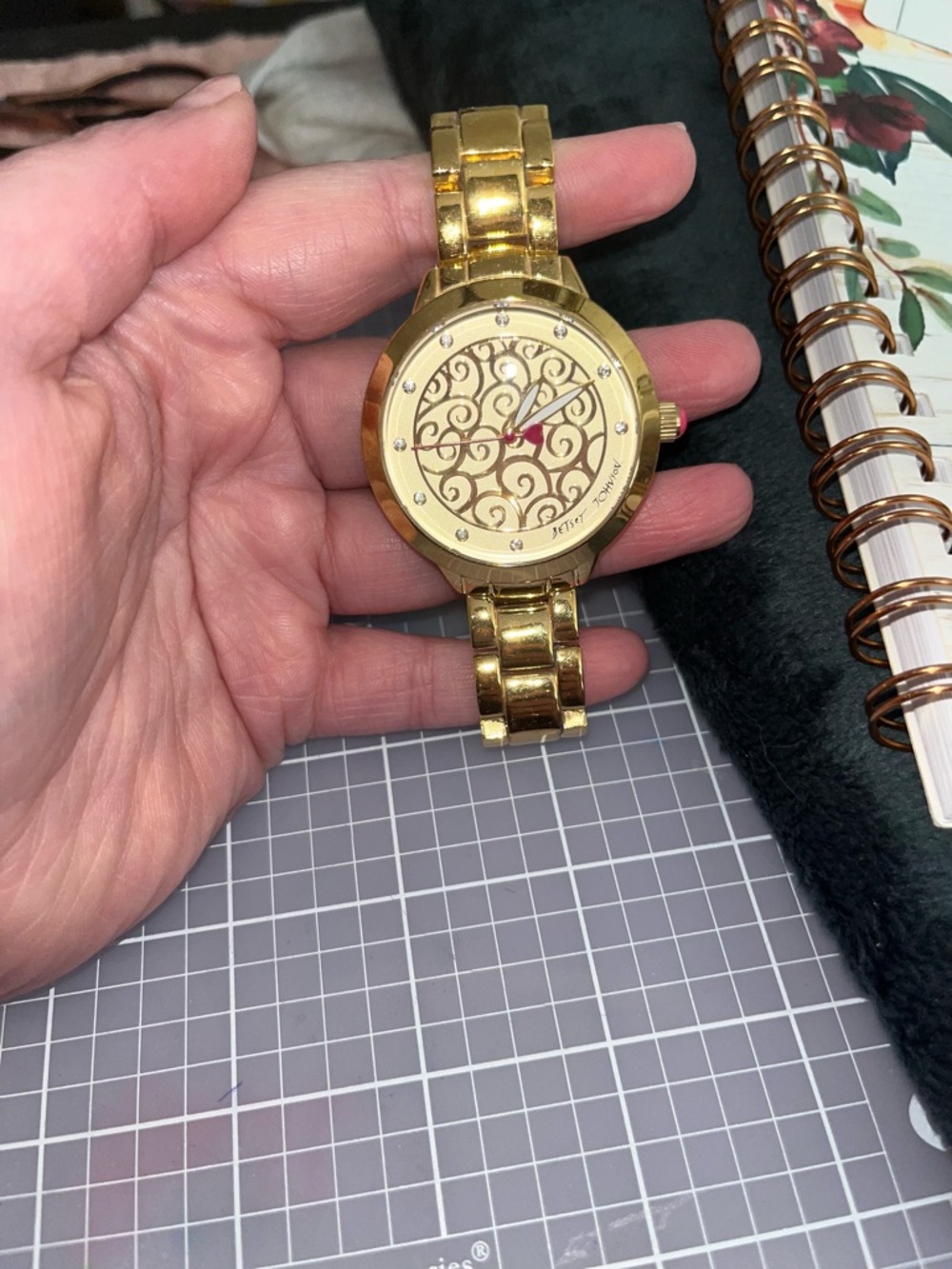 Betsy Johnson - Gold Women's Wristwatch with Ornate Dial - Picture 3 of 4